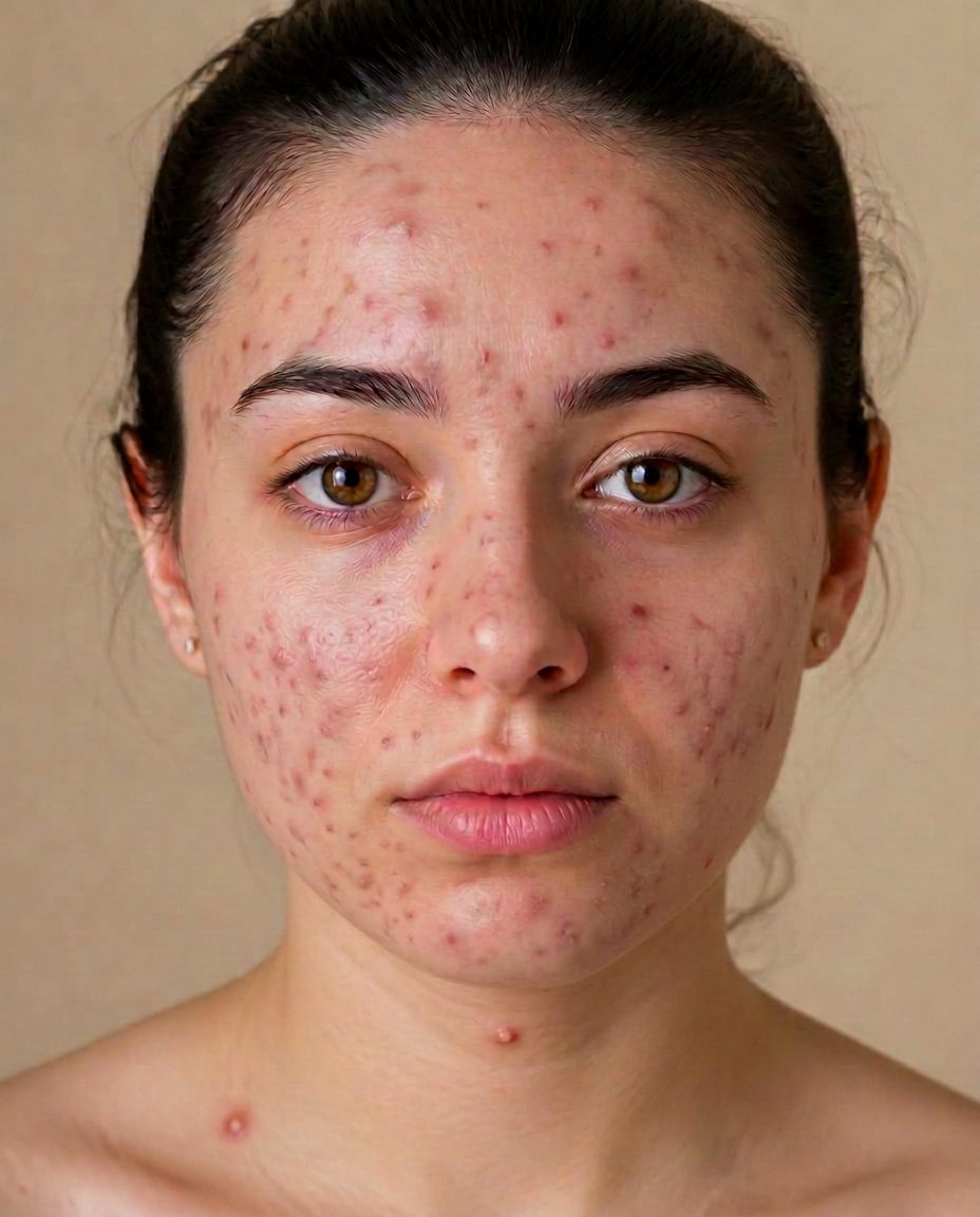 Inflammatory acne on cheeks and jawline
