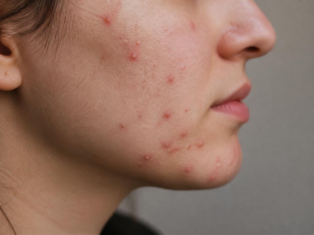 Inflammatory acne along the cheek and jawline