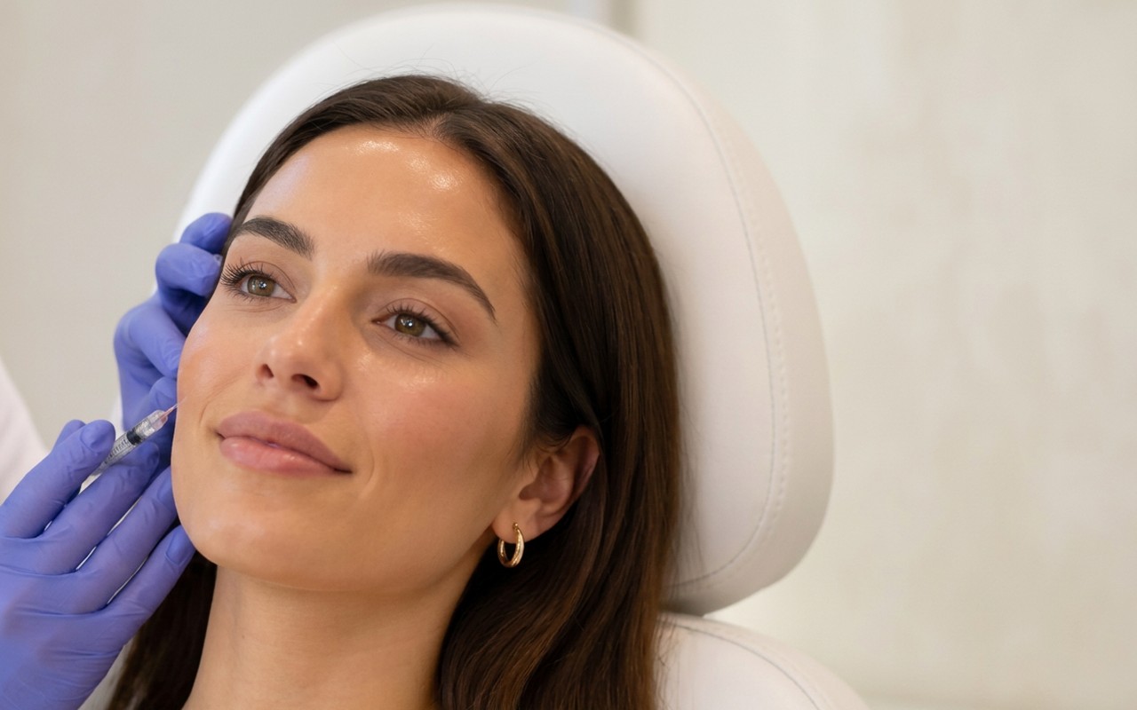 A patient receiving a dermal filler treatment