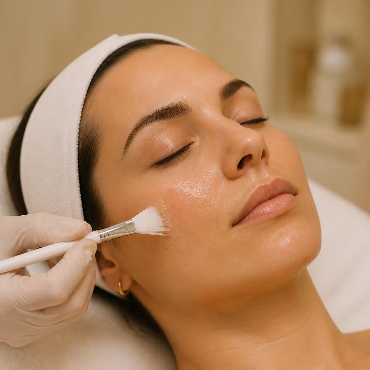 A chemical peel being applied to the cheek
